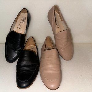 Italian leather loafers -- black and nude side 39.5 -- TWO pair